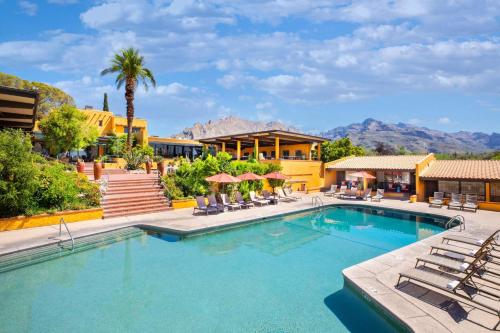 - une piscine dans un complexe avec des chaises et des palmiers dans l'établissement Westward Look Wyndham Grand Resort & Spa, à Tucson