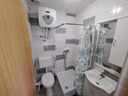 a small bathroom with a toilet and a sink at Vila Angelina in Maslenica