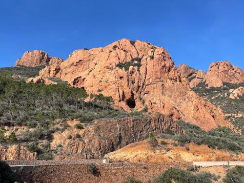 a mountain with a train in front of it at Mas Lou Piastoun in Fayence