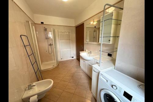 a bathroom with a sink and a toilet and a shower at Riflessi sul lago apt – Laglio in Laglio
