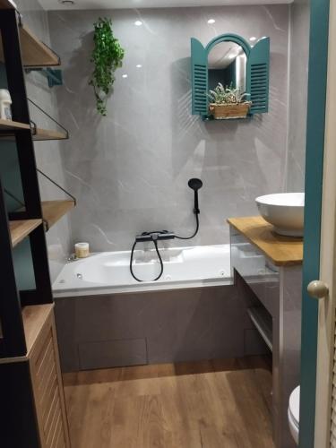 une salle de bain avec une baignoire et un lavabo dans l'établissement La Rose des Claux, à Fayence