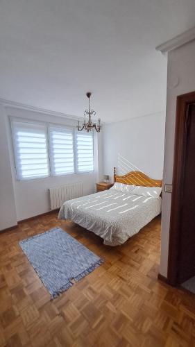 a bedroom with a bed and a blue rug at Casa grande con jardín in Santa Cruz de Bezana