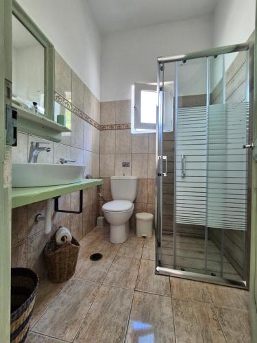a bathroom with a toilet and a sink and a shower at STUDIO ASTERO in Pefki Rhodes