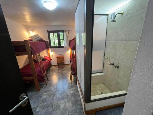 ein Bad mit ebenerdiger Dusche und ebenerdiger Dusche in der Unterkunft Aljabas in San Martín de los Andes