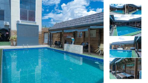 un collage de tres fotos de una piscina en MUNA SUITES en Owerri