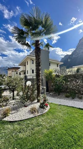 una palma di fronte a una casa di SK Active hotel - ex Garni Hotello a Riva del Garda