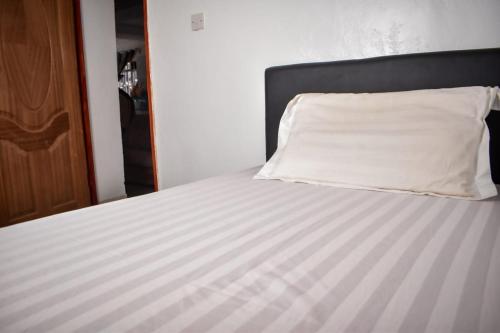 łóżko z białą poduszką na górze w obiekcie Mella homes limuru w mieście Kiambu