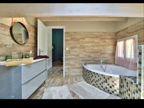 uma casa de banho com uma banheira, um lavatório e um espelho. em L'Alpen Roc em Caille