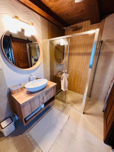 艾蓋爾紹洛克的住宿－BeLaWood，一间带水槽和镜子的浴室