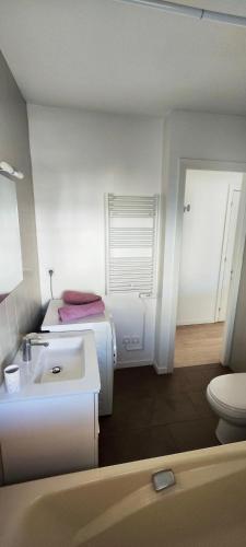 une salle de bain avec un lit, un lavabo et des toilettes dans l'établissement Studio belle terrasse 2min des plages, à Cannes