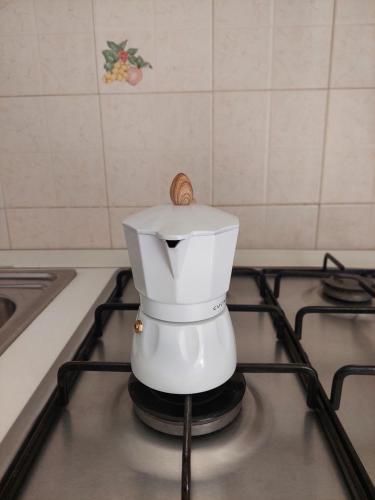 a white coffee maker sitting on top of a stove at Mary T House in Campagnano di Roma