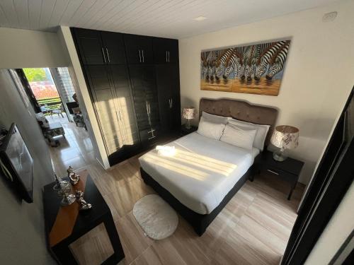 a bedroom with a bed and a painting on the wall at Rio Aparta-Hotel 4 in Leticia