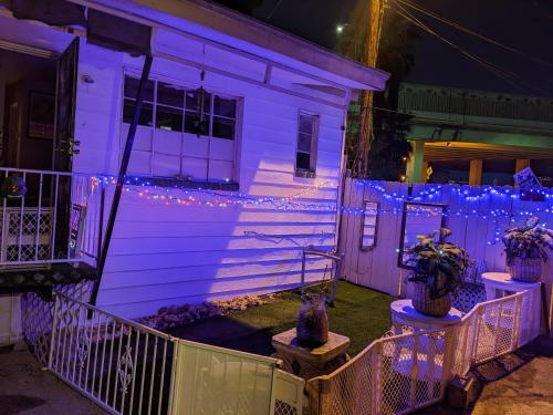 ein Haus mit lila Lichtern auf dem Vorgarten in der Unterkunft Turtle's Room in Las Vegas