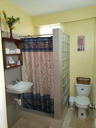 a bathroom with a toilet and a sink at Sk SHaven #2 in Castries