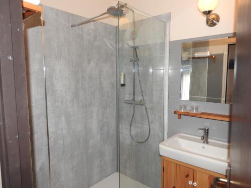 een badkamer met een douche en een wastafel bij Le Barriol in Saint-Julien-Chapteuil
