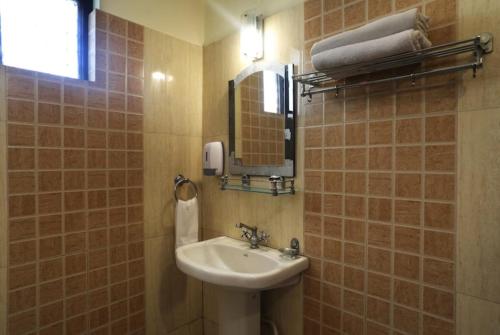 a bathroom with a sink and a mirror at Hotel Moon The Luxury Palace - Nainital in Nainital
