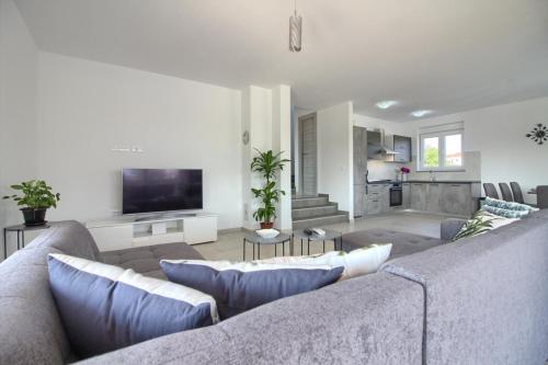 sala de estar con 2 sofás y TV en Ferienhaus mit Privatpool für 8 Personen ca 178 qm in Pula, Istrien Istrische Riviera, en Pula