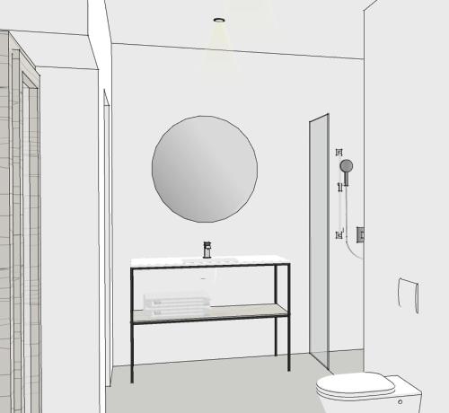 un dibujo de un baño con aseo y espejo en Bei Moser - Boutique Apartments Leutasch, en Leutasch