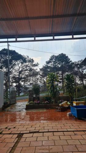 a patio with palm trees in the background at Home Người Đà Lạt in Da Lat