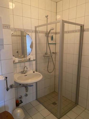 a bathroom with a shower and a sink at Texel-De Koog 116 in De Koog