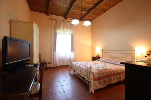 1 dormitorio con 1 cama y TV de pantalla plana en Ferienwohnung für 4 Personen ca 55 qm in Giungano, Kampanien Cilento, en Giungano