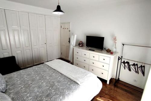 1 dormitorio con cama y vestidor con TV en DockApartment, en Vila Nova de Gaia