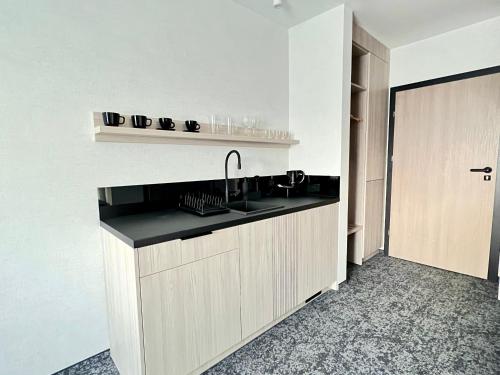 a kitchen with a sink and a counter at SILVER BALTIC in Kołobrzeg
