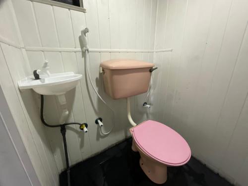 a bathroom with a pink toilet and a sink at Green Villa in Nuwara Eliya