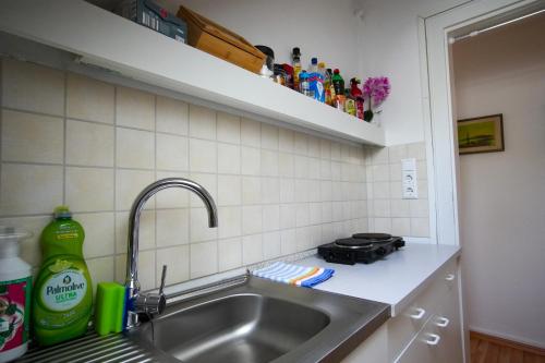 a kitchen with a sink and a counter top at Stadtblick vom Herrengut in Baden-Baden
