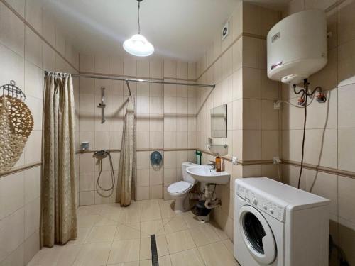 a bathroom with a washing machine and a sink at Dream Apartments in Kyiv
