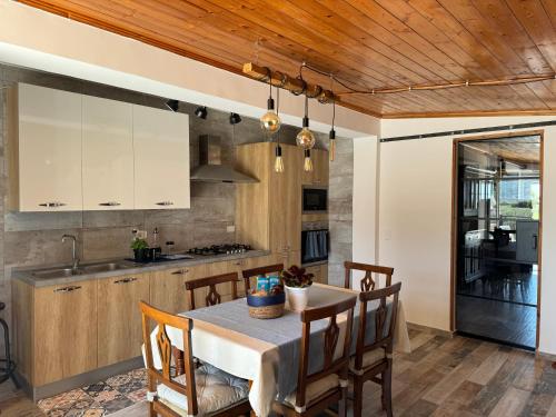 a kitchen with a table and chairs in a room at Come a Casa in Paestum