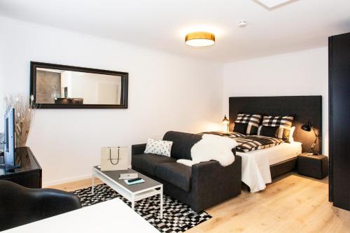 Ένα ή περισσότερα κρεβάτια σε δωμάτιο στο Little Oasis Near Frankfurt