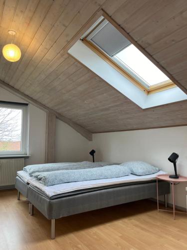 a bedroom with a bed and a skylight at Cozy Apartment in Billund in Billund
