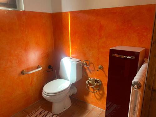 ein Bad mit einem WC und einer Lampe an der Wand in der Unterkunft Guest House Torre Guelfa in Figline Valdarno