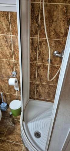 um chuveiro na casa de banho com um lavatório e um WC em Majka 2 Apartments em Kotor