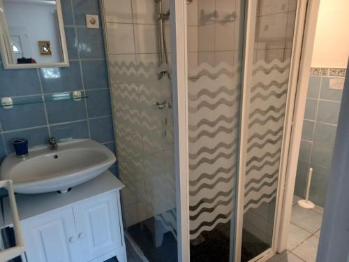 une salle de bain avec un lavabo et une douche dans l'établissement studio 1 pièce 16 m2 climatisé 2 personnes piscine partagée, à Porto-Vecchio