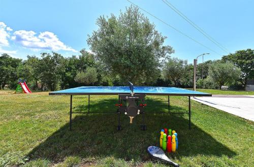 a ping pong table in the grass in a field at Ferienhaus mit Privatpool für 8 Personen ca 130 qm in Divšići, Istrien Südküste von Istrien in Divšići