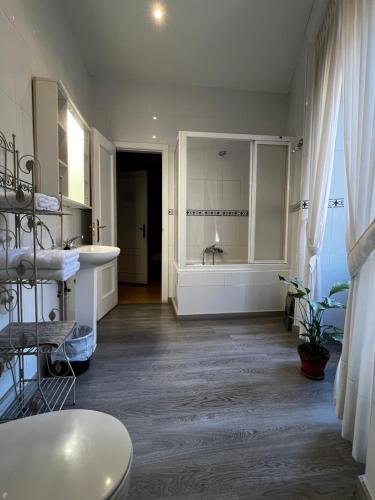 baño grande con bañera y lavamanos en Hostal San Martin, en León