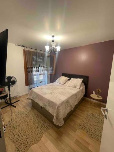 une chambre avec un lit et une télévision dans l'établissement Appartement Aubervilliers, à Aubervilliers