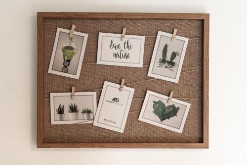 a picture frame with pictures of plants on a wall at Bolgheri Countryhouse in Bolgheri