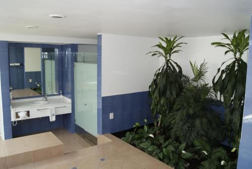 bagno con lavandino e specchio di GS Cuernavaca Drive Inn - Adults Only a Cuernavaca