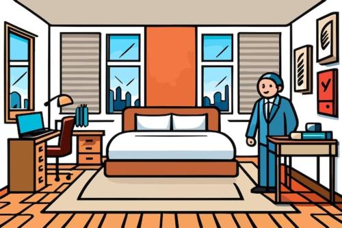 Un hombre en un dormitorio con una cama y un escritorio en Alquilo habitación en Buenos Aires