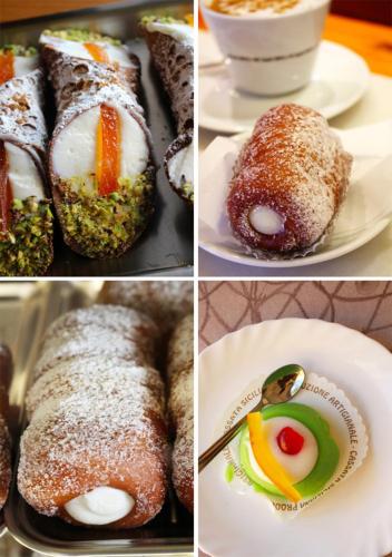 a series of four pictures of desserts on plates at La Casa di Ray e Anto in Cassibile
