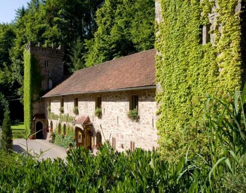a stone building with a ivy covered wall at Le Château du Landsberg in Barr