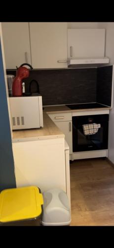 a kitchen with a stove and a microwave at Studio 30 min de Paris in Argenteuil