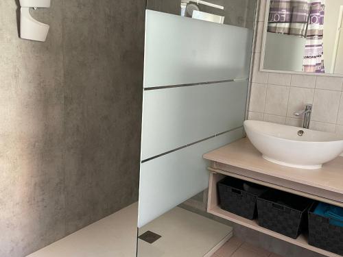 un baño con lavabo y espejo en City Break en centre-ville, proche commodités et sites naturels - FR-1-585-77, en Bar-le-Duc