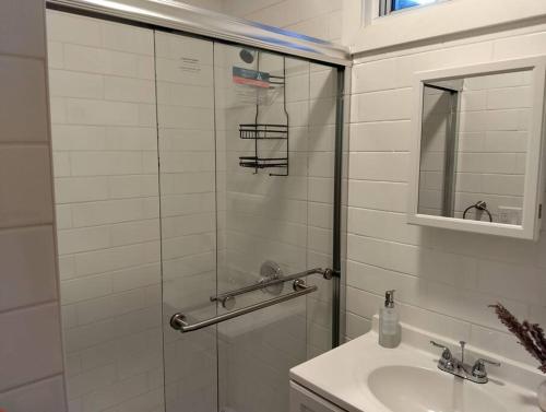 a bathroom with a shower and a sink at New Gardenroom 2 Beds (apt4) in Philadelphia