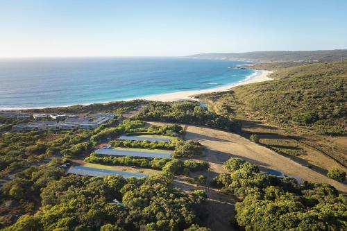 an aerial view of a beach and the ocean at Chandlers Smiths Beach Villas in Yallingup