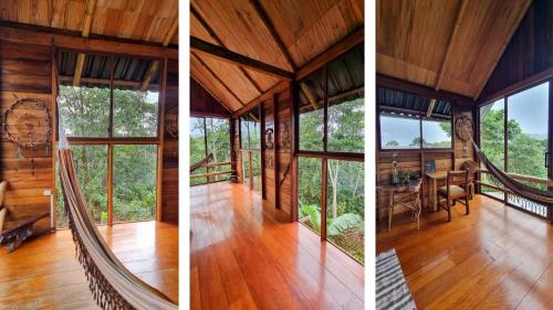 drie uitzichten op de binnenkant van een boomhut bij Sweet Home Amazon Region in Puyo