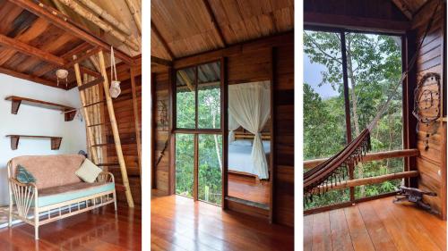 twee afbeeldingen van een kamer met een trap en een huis bij Sweet Home Amazon Region in Puyo